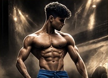 Men's physique athlete in board shorts